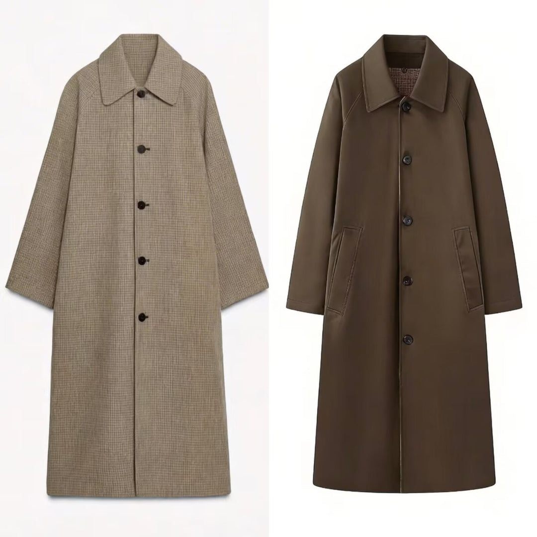 Dam Longer Minimalistisk Trenchcoat med Rutig Foder