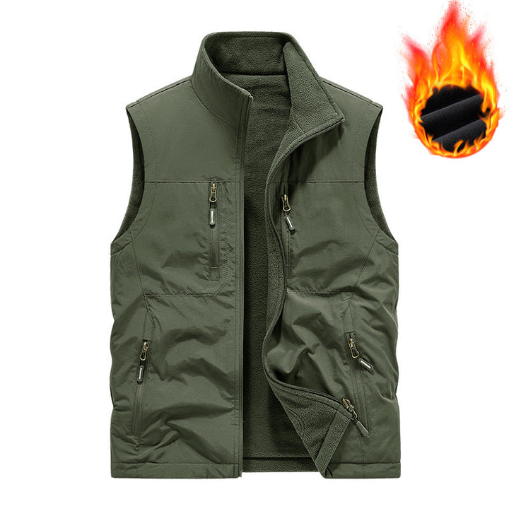 Herr Termisk Utility Väst med Fleecefoder, Vindskyddande Yttre Lager och Multi-Pocket Dragkedjefickor