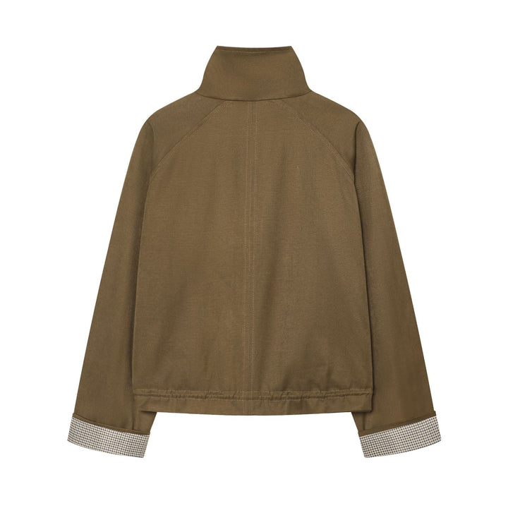 Dam Kort Fältjacka i Utility Look med Hög Stå Krage och Drawstring