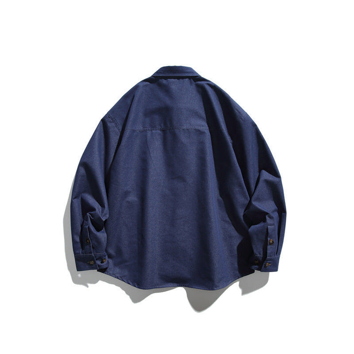 Unisex Oversized Skjorta Jacka Gjord av Durable Bomullsblandning med Contrasting Konstläder Bröstficka