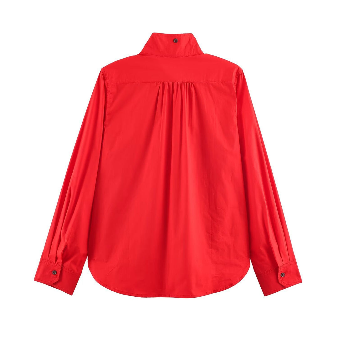 Dam Oversize Utility Skjortjacka med Hög Stå Krage och Patch Breast Fickor