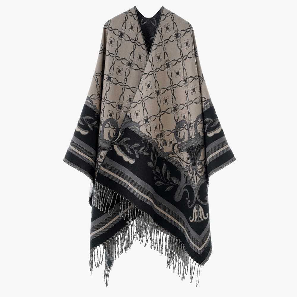 Dam Jacquard-Woven Fringe poncho i Tapestry look