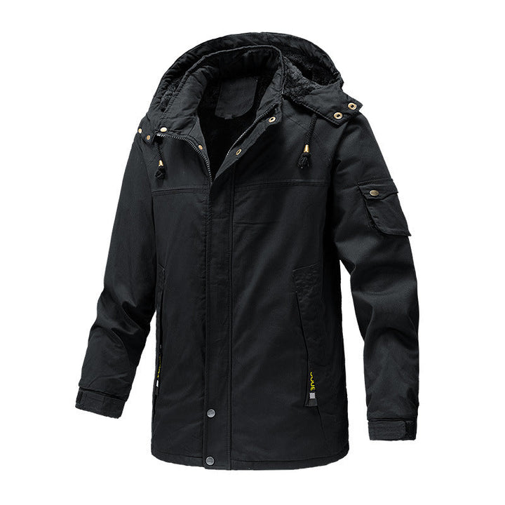 Herr Canvas Parkas med Sherpa Foder, Extended Skärning och Funktion Arm Ficka
