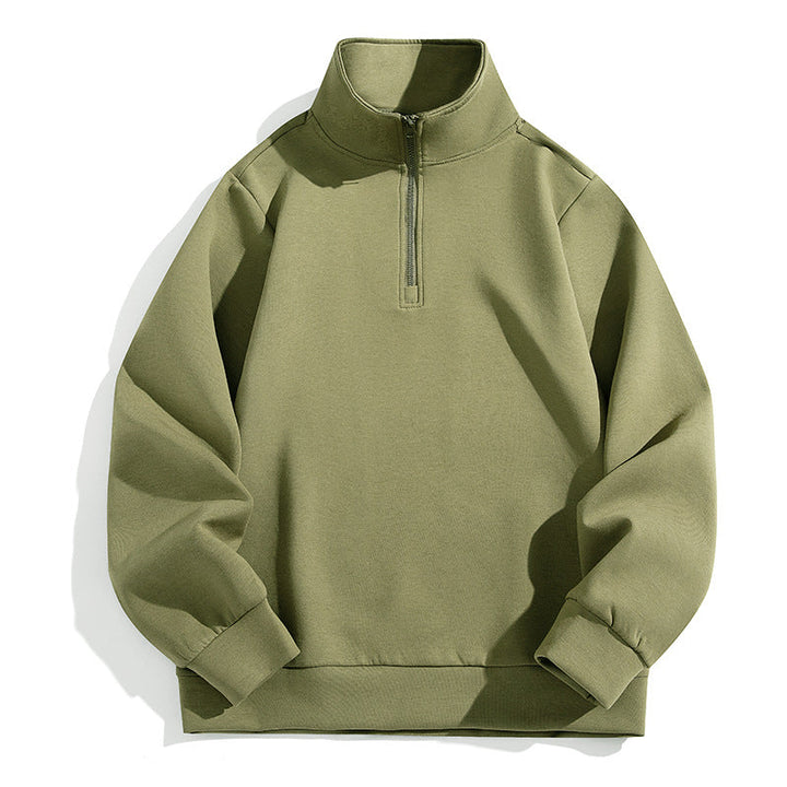 Herr Oversized Halv Dragkedja College-Tröja med Hög Ståkrage, Kraftig French Terry och Minimalistisk Design
