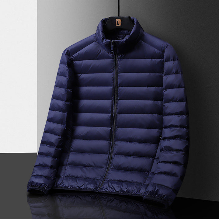Herr Ultraleight Quiltad Dun Look Quiltad Jacka med Stående Krage och Pack Function
