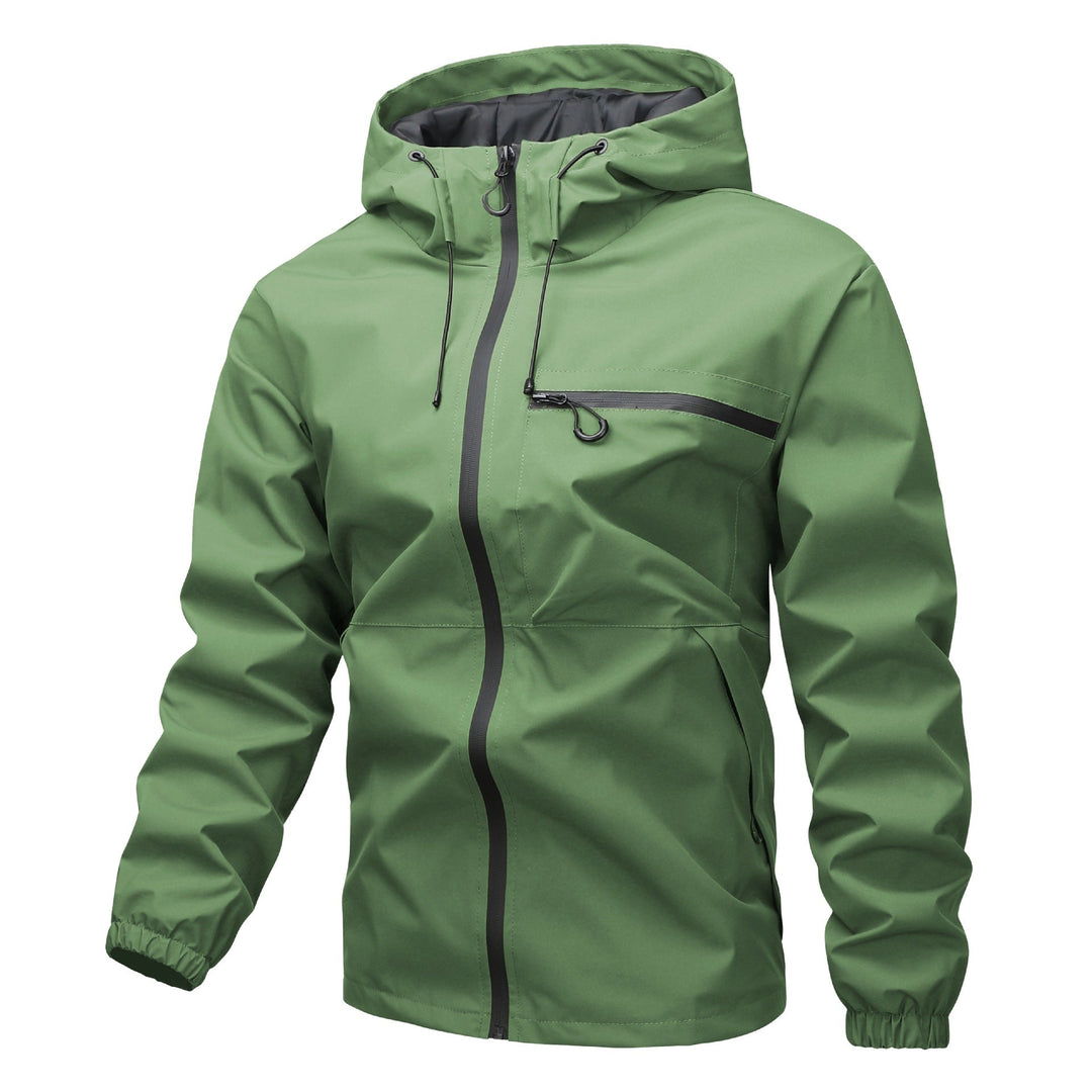 Herr Lätt Three-Layer Softshell Regnjacka med Welded Dragkedjor, Huva, och Bröst Dragkedja