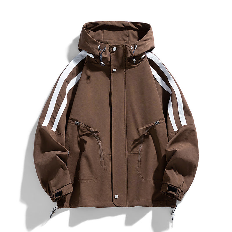 Unisex sporty-urban med huva windbreaker med kontrast stripes