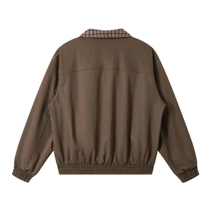 Herr Oversize Blouson Jacka med Rutmönster Krage och fickor med lock