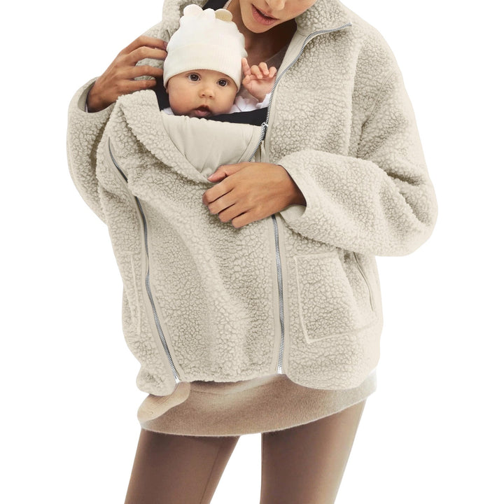 Dam oversized teddy fleecejacka med ståkrage och full-length dragkedja