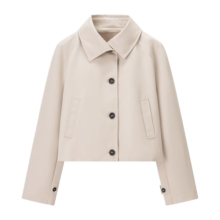 Dam kort trench-stil jacka med boxy silhuett och raglan ärmar