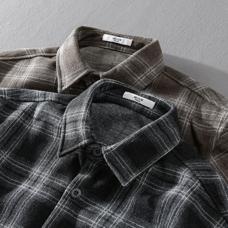 Herr Rutig Flanell Overshirt med Bröstficka och Avslappnad Passform