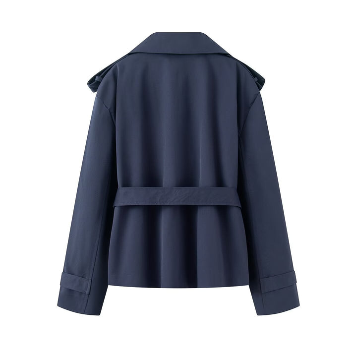 Dam Kort Trenchcoat med Wide Shawl Krage och Waist Tie Belt