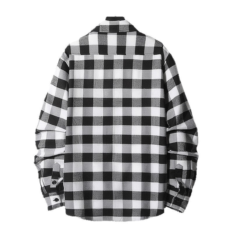 Herr Rutig Flannel Skjortjacka med Bröstfickor och Ledig Passform