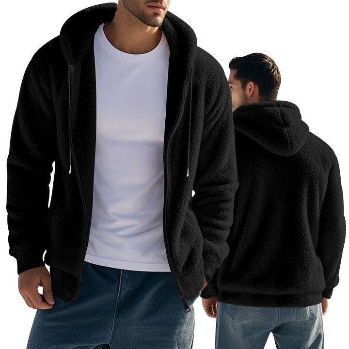 Herr Nan Sherpa Fleece Jacka med Huva med Hel Dragkedja och Hidden Sidofickor