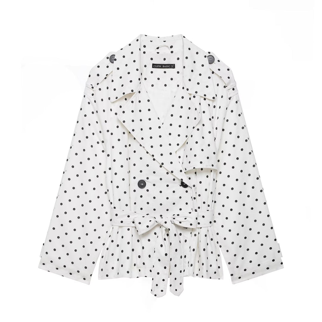 Dam Polka Dot kort trenchcoat med knytband