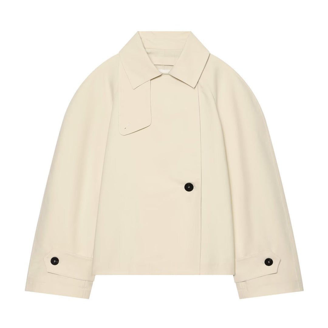 Dam Kort Boxig Trenchcoat med Oversize Skjort Krage och Cuff Straps