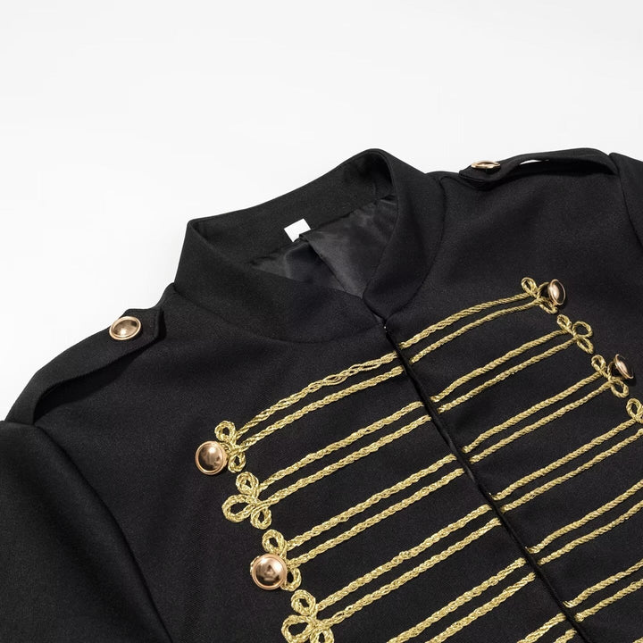 Dam Kort Parade Jacka i Uniform Stil med Decorative Cords och Lockfickor