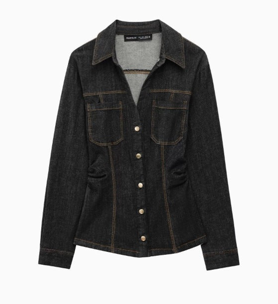 Dam 600+ Tailored Denimjacka med Chest Fickor och Shape-Enhancing Darts