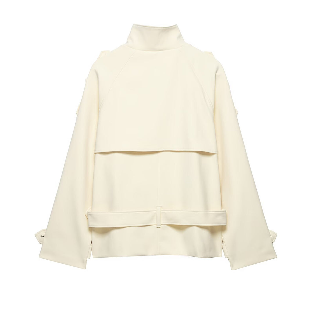 Dam Double-Breasted Trench Cape med Waist Belt och Stå Krage