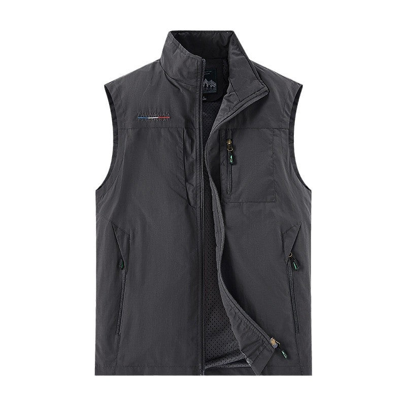Herr Technical Utomhus Väst med Andningsbar Mesh Foder, Zippered Fickor och Standing Krage