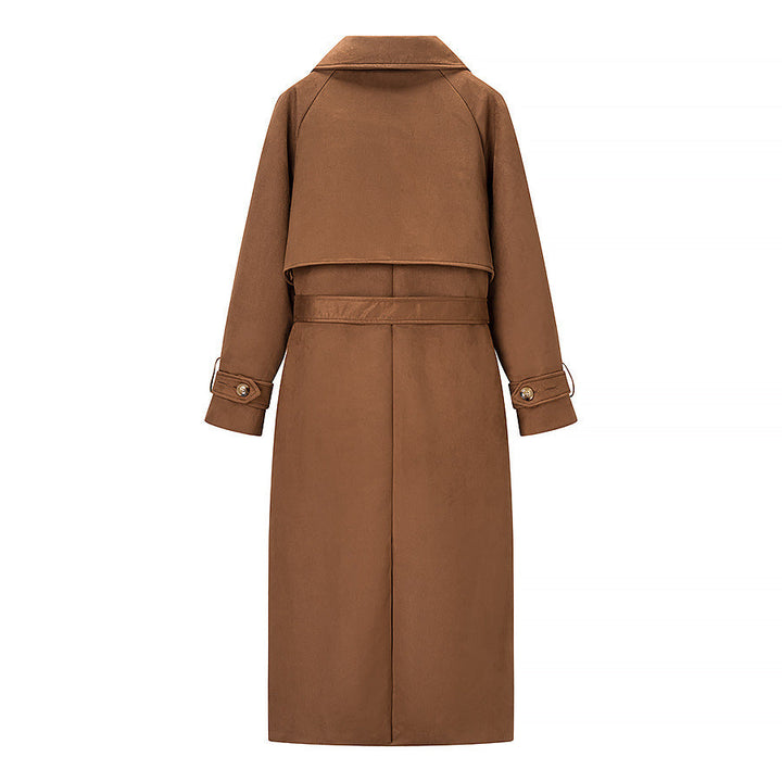 Dam lång Double-breasted kappa in trenchcoat stil med midjebälte och ärm Tabs