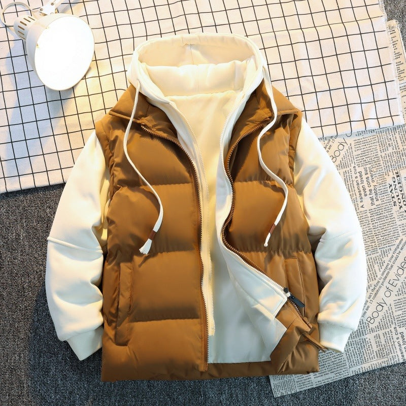 Herr Two-Layer Quiltad Väst i Layering Look med med Huva Inner Jacka &amp; Sweat Ärmar