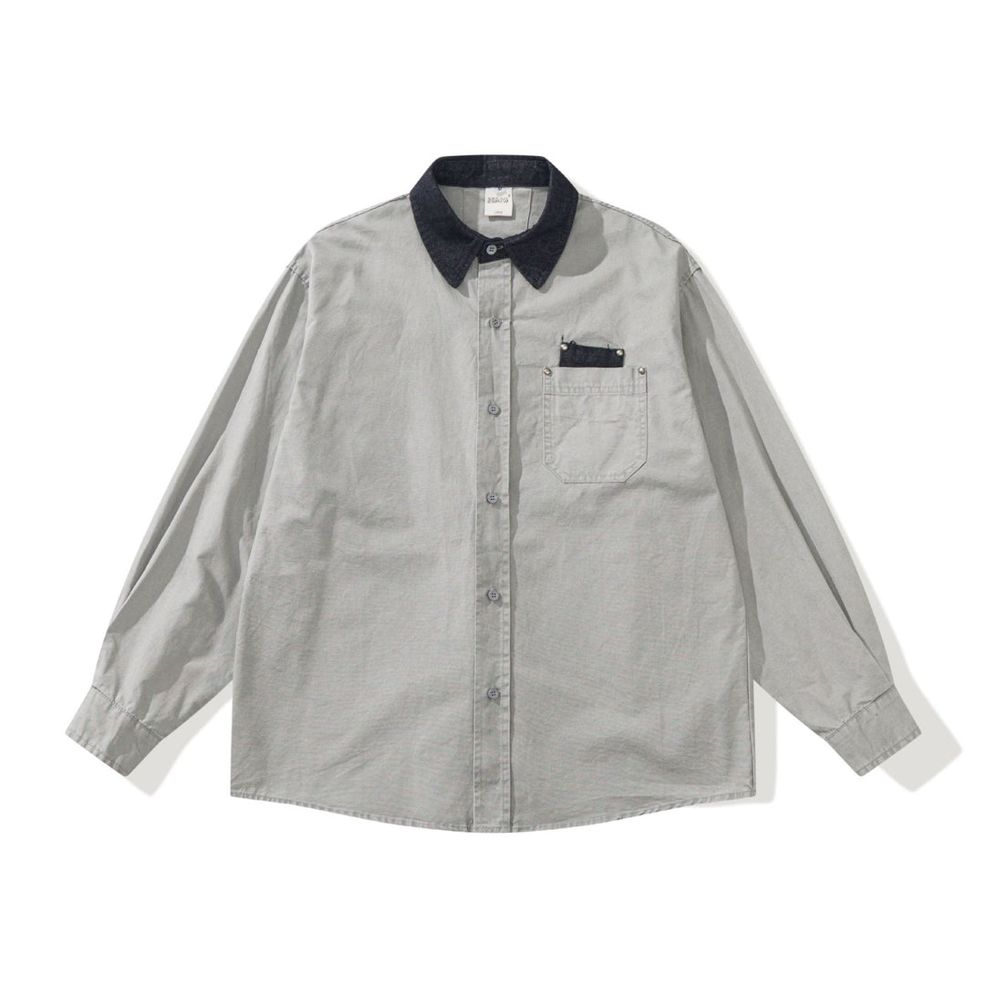 Herr oversize skjortjacka med Contrasting Cord Krage och Dekorativ bröstficka