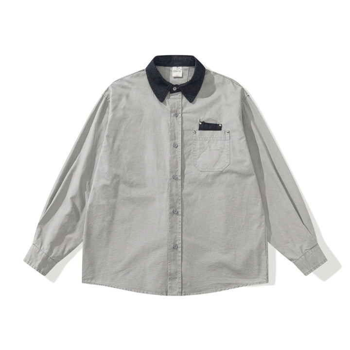 Herr oversize skjortjacka med Contrasting Cord Krage och Dekorativ bröstficka