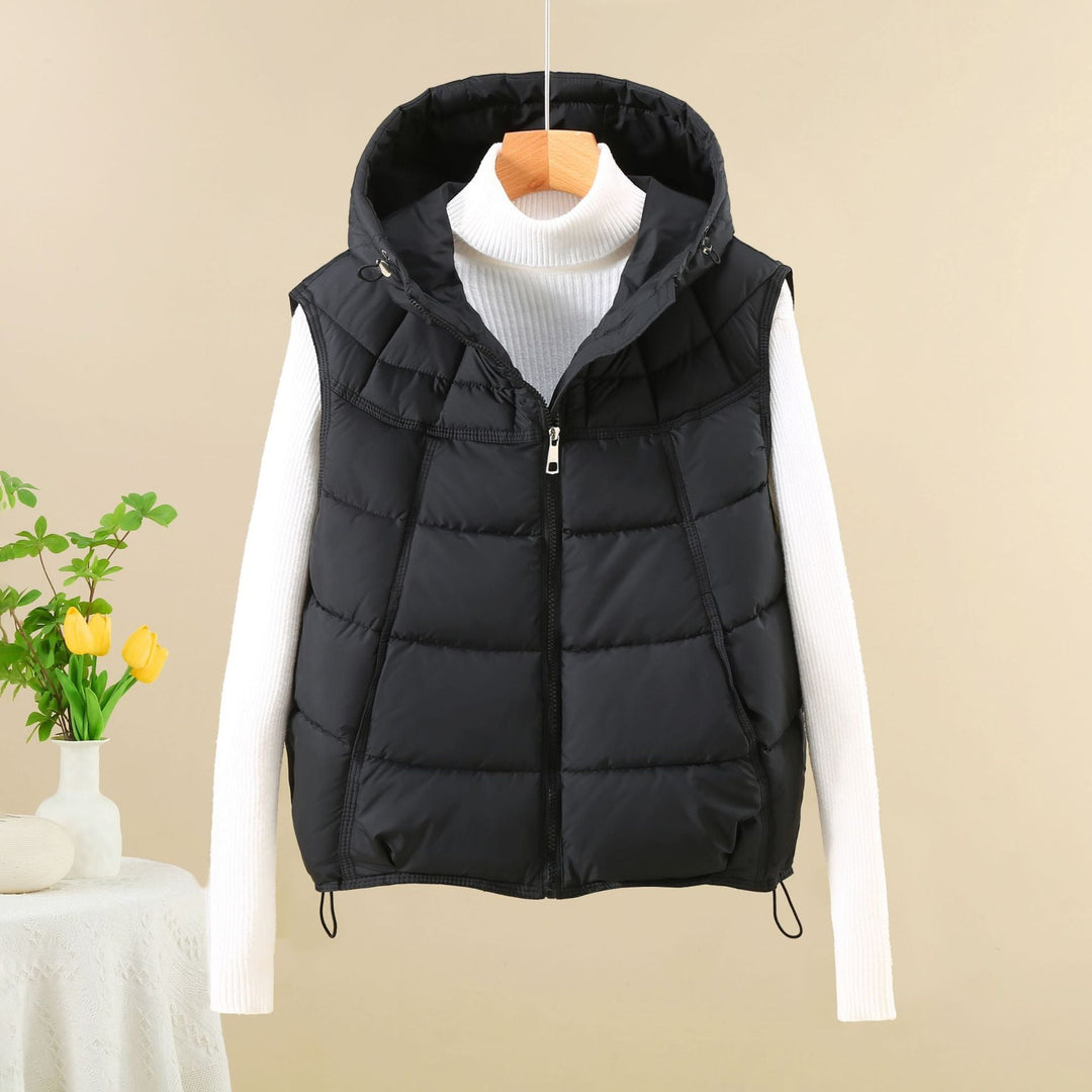 Dam lätt quiltad thermal väst med ergonomic huva kant och adjustable fåll