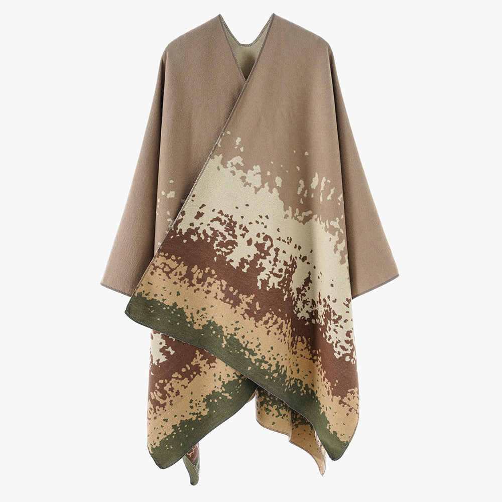 Dam Oversize Reversible poncho tillverkad av Jacquard med abstract Färg gradient