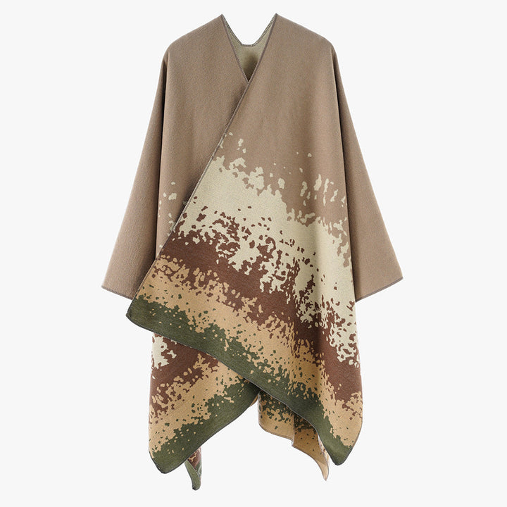Dam Oversize Reversible poncho tillverkad av Jacquard med abstract Färg gradient