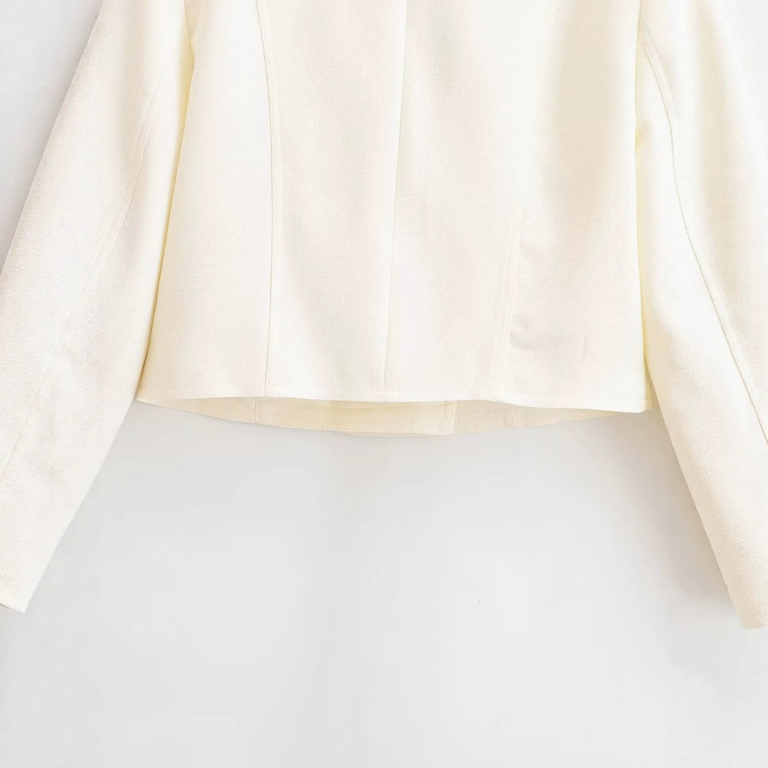 Dam Kort Skärning Double-Breasted Uniform-Inspired Jacka med Epaulettes