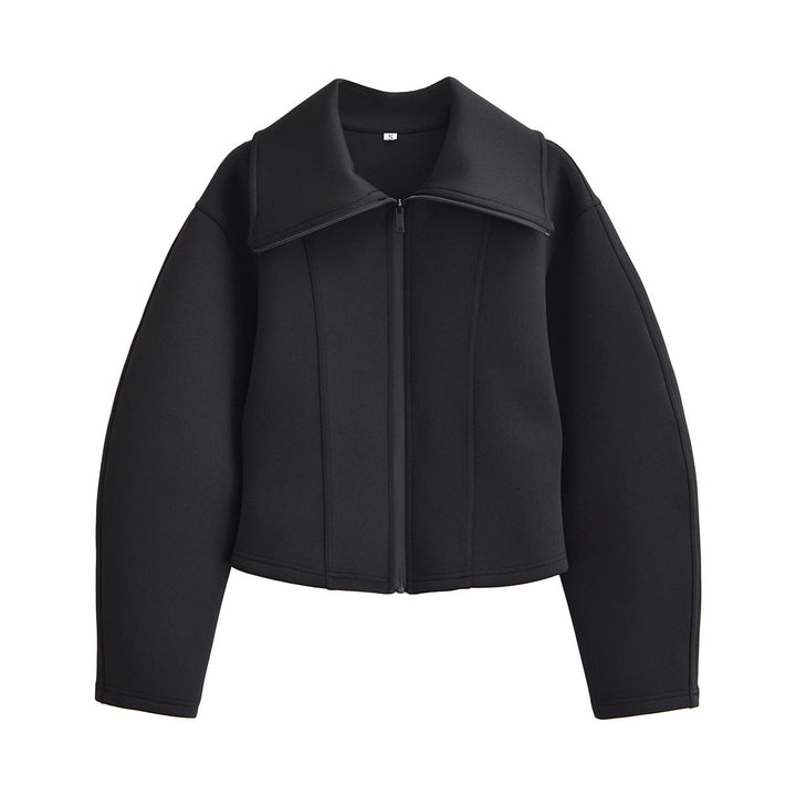 Dam 100+ Tailored Kort Neoprene Blazer Jacka med Oversize Krage