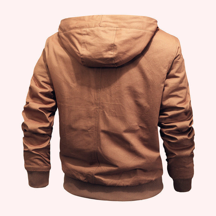 Herr Sherpa-Fodrad med Huva Canvas Jacka med Termisk Insulation och Ribbstickade Muddar