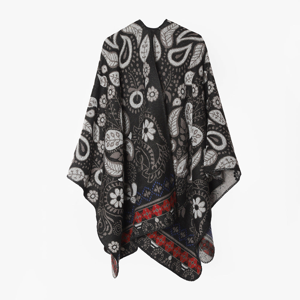 Dam Oversize Jacquard Ruana i Cape stil med Floral Paisley mönster