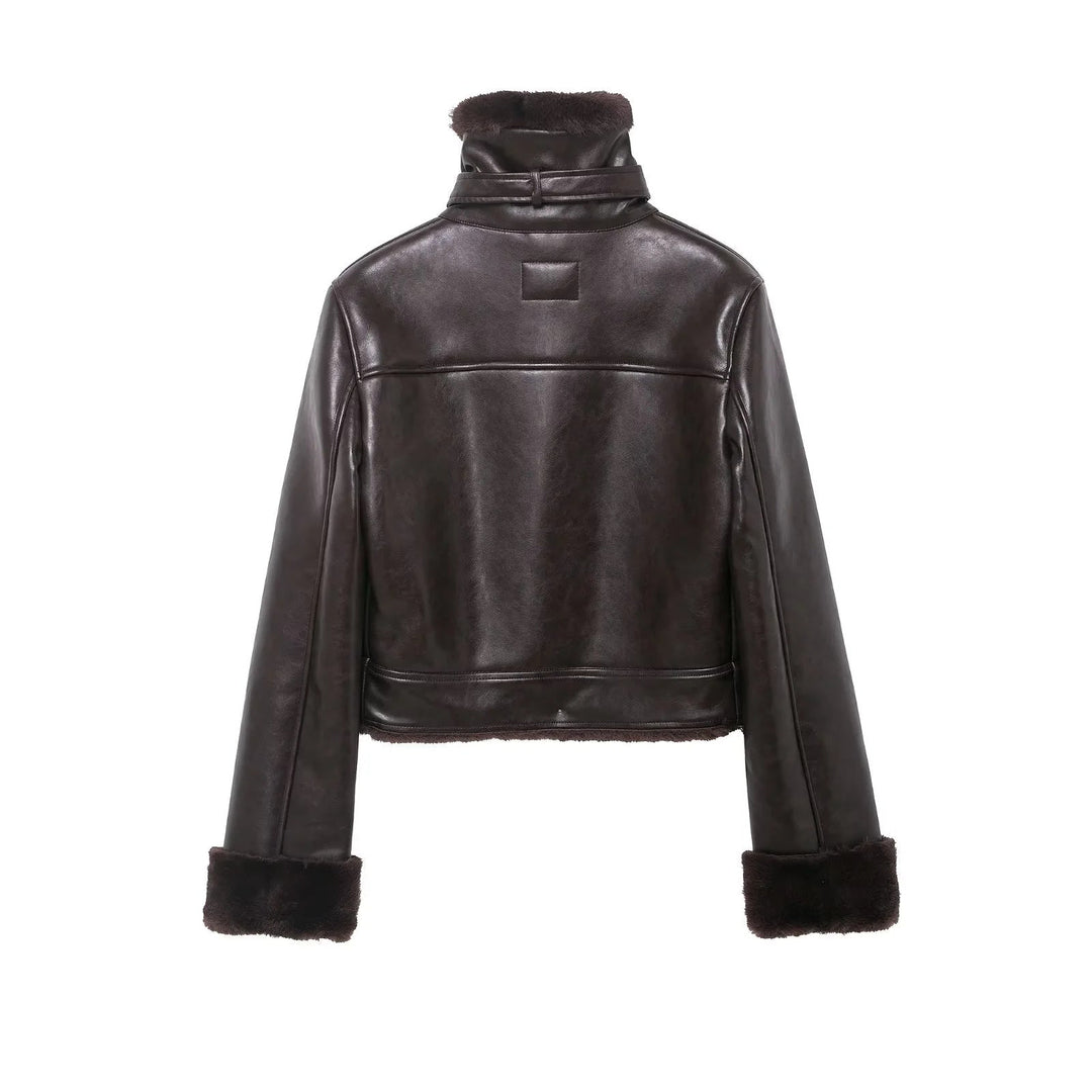 Dam cropped pilot jacka med teddy foder och adjustable neck strap