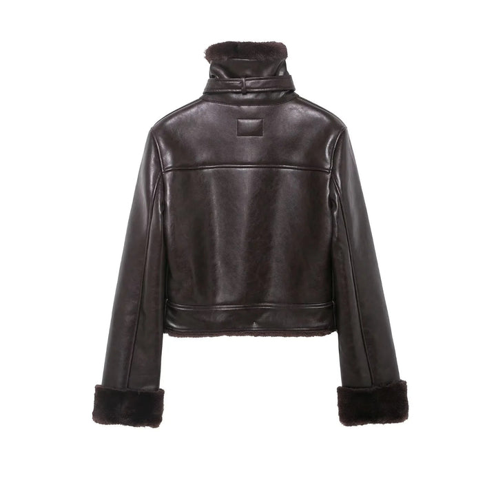 Dam cropped pilot jacka med teddy foder och adjustable neck strap