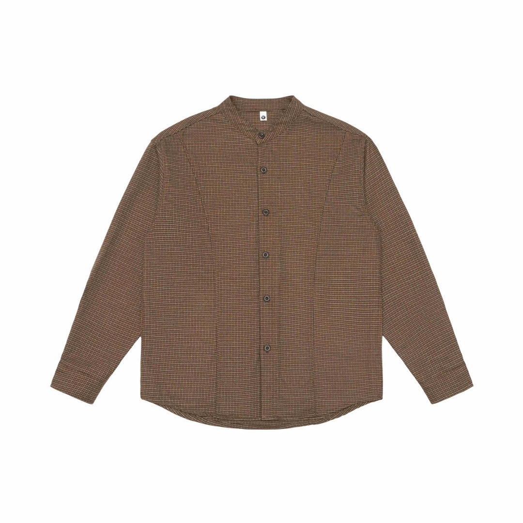 Unisex Oversized Skjorta Jacka med Ståkrage, Glen Rutigt Mönster och Rounded Fåll