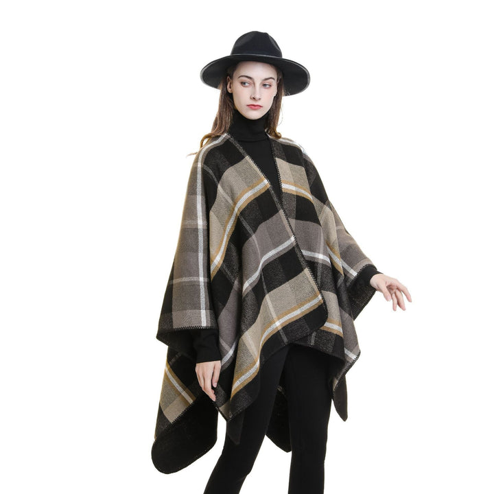 Dam Oversize Rectangle poncho i Cape look med Overlock fåll och Check mönster