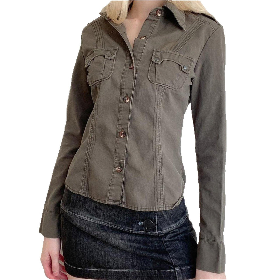 Dam figursydd shirt jacka med bröstfickor och distinctive seam design