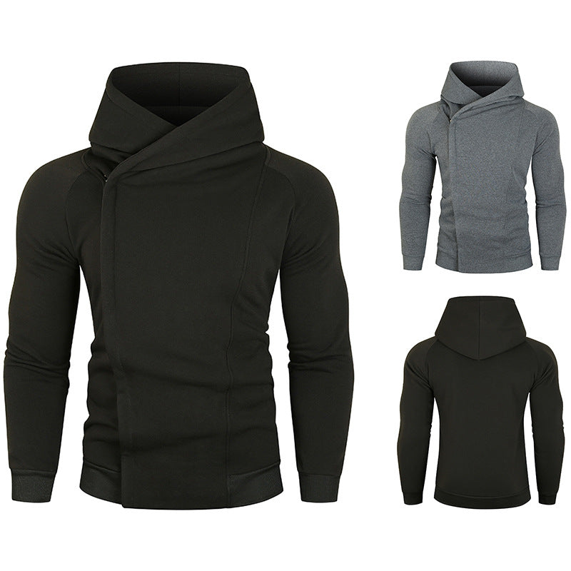 Herr Nan Asymmetrical Luvtröja med Wrap Krage och Concealed Knapplist, Smal Sportig Passform
