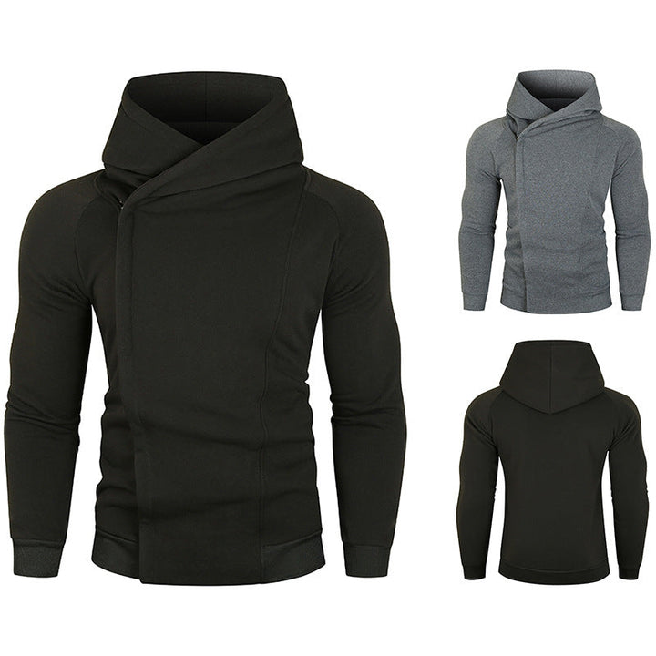 Herr Nan Asymmetrical Luvtröja med Wrap Krage och Concealed Knapplist, Smal Sportig Passform