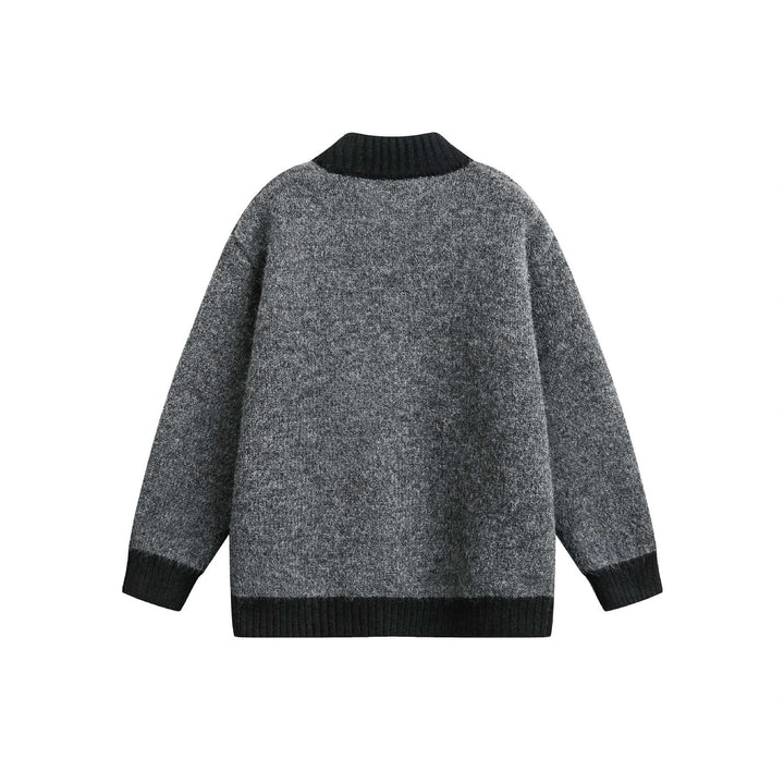 Dam Chunky Stickad Dragkedja Jacka med Hög Ribbad Krage och Two-Tone Muddar