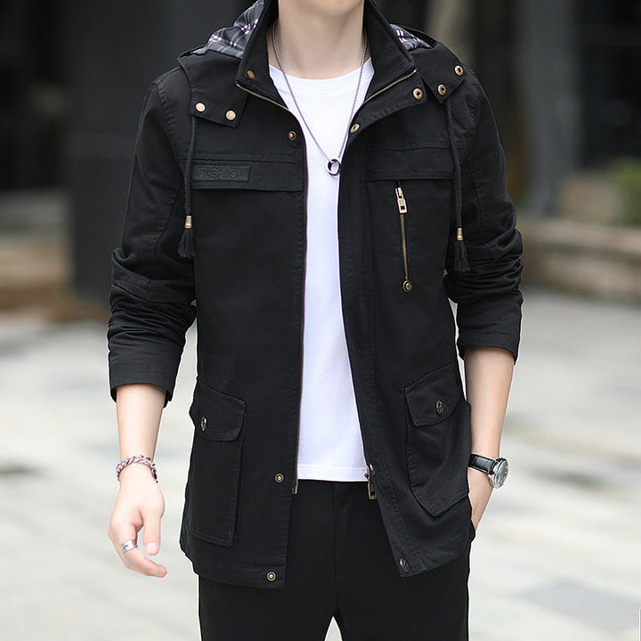 Herr Lätt Canvas Parka i Fält Stil med Huva och Multifunctional Fickor