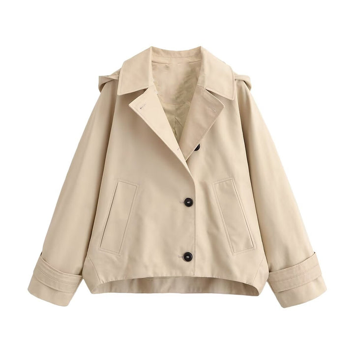Dam Kort Oversized Trenchcoat med Slagkrage och Epaulettes