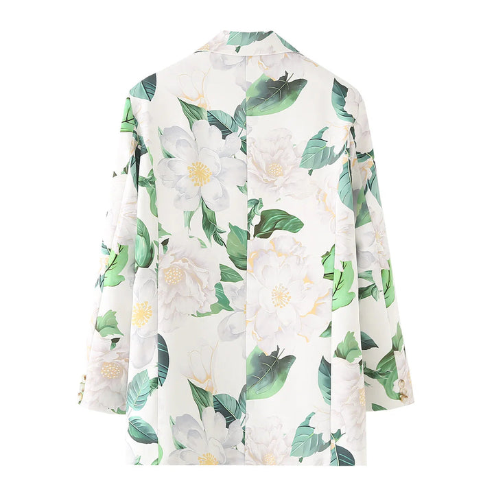 Dam floral printed lång blazer med lapel krage och welt fickor