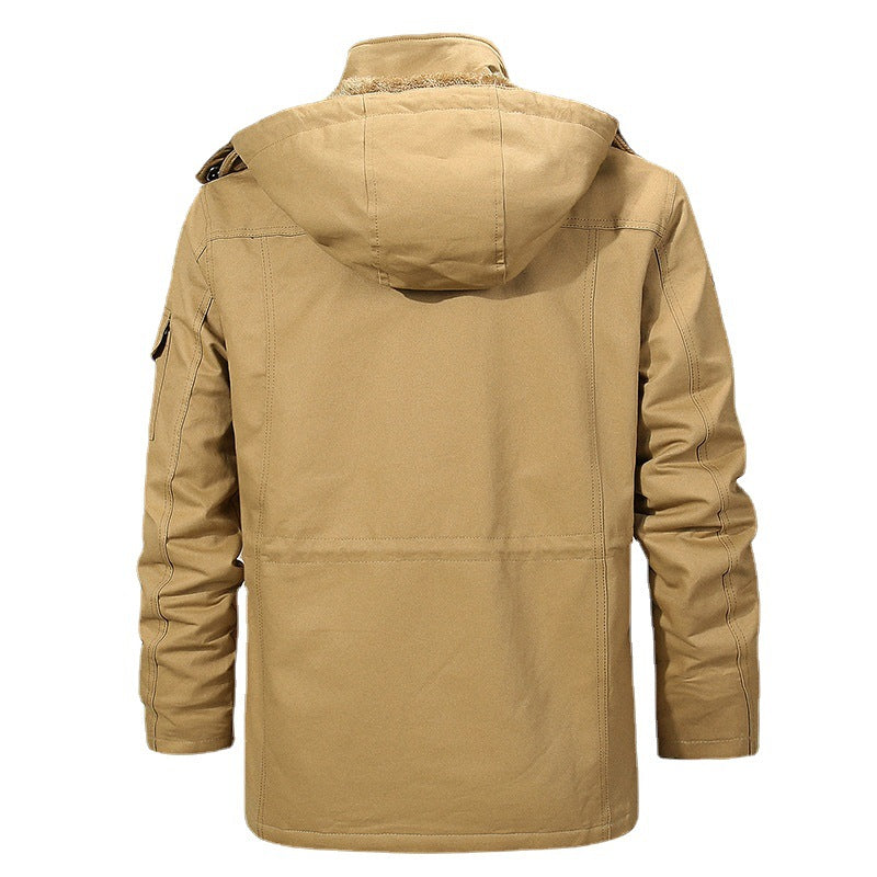 Herr Canvas Parka med Teddy Fleecefoder, Huva, och Multifunctional Fickor