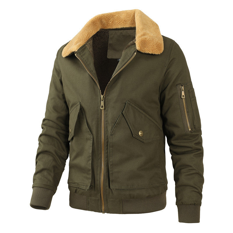 Herr Pilot Jacka Tillverkad av Robust Canvas med Faux Fur Krage och Multi-Pocket Design
