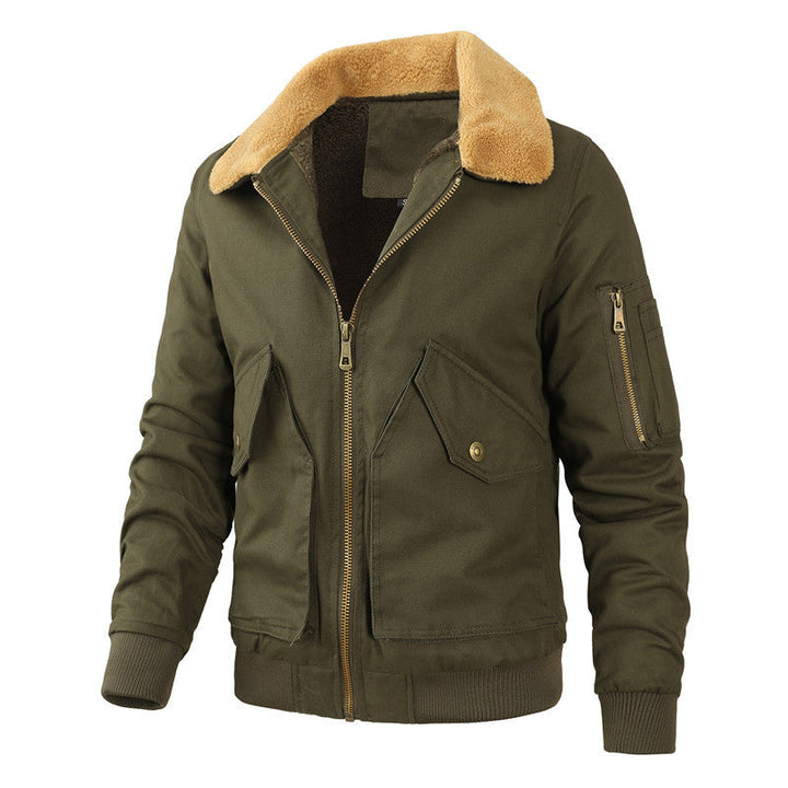 Herr Pilot Jacka Tillverkad av Robust Canvas med Faux Fur Krage och Multi-Pocket Design