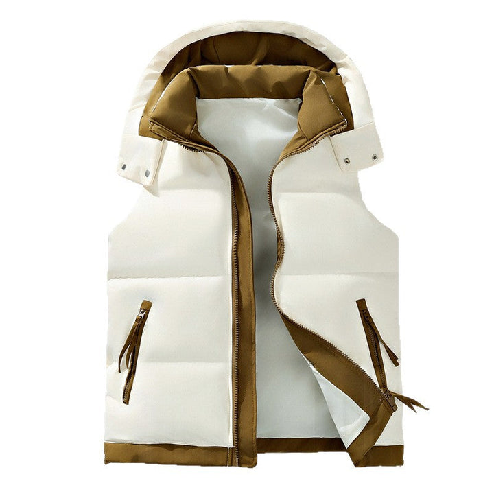 Dam urban puffer väst med detachable huva, kontrasterande kant och concealed two-way dragkedja